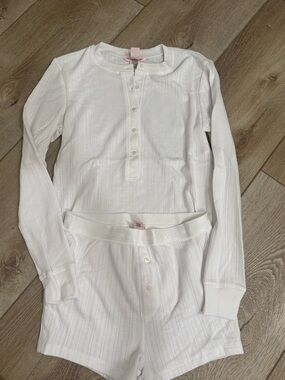 Victoria's Secret White Ribbed Henley Top & Short Set, size small for both
